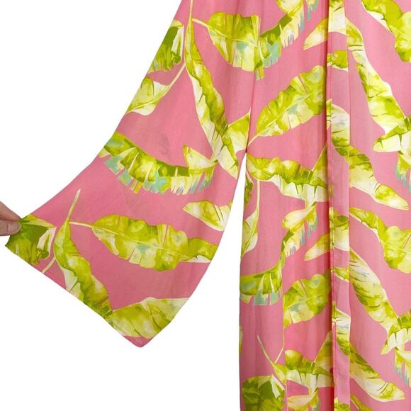 Adrienne Pink Yellow Floral Long Beach Cover-Up Duster‎ Women’s Size Large - Picture 5 of 6